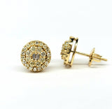Diamond Round Cluster Baguette Center Stud Earrings (.80 ct. t.w.) in 14K Gold
