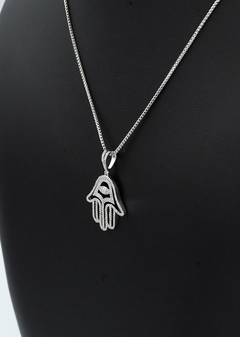 14K White Gold Diamond Hamsa Pendant (0.65 Ct)