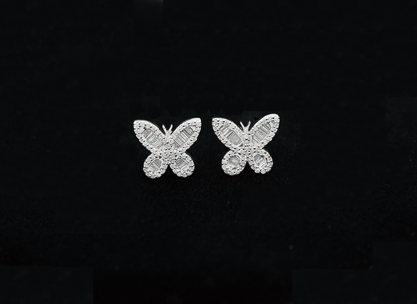 Diamond Butterfly Stud Earrings (.39 ctw) in 14K White Gold