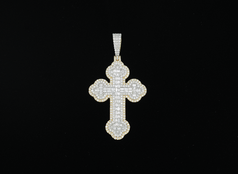 10K Two-Tone Gold Cross Diamond Charm (1.94ct)