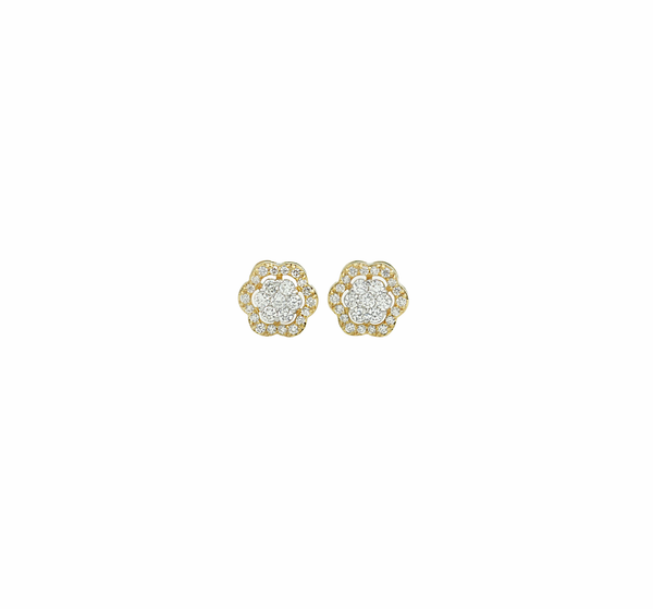 Diamond Flower Stud Earrings (.27 ctw) in 10K Yellow/White Gold Crown