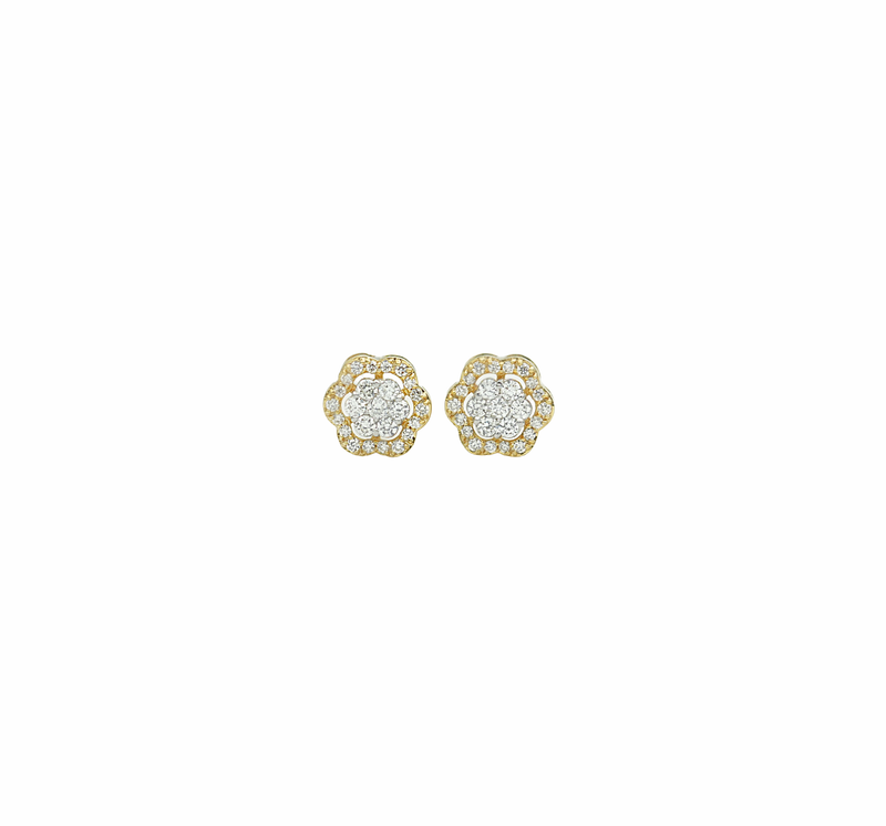 Diamond Flower Stud Earrings (.27 ctw) in 10K Yellow/White Gold Crown