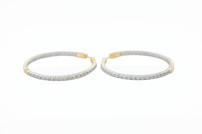 Diamond Woman's Inside-Out Crown Top Hoop Earrings in 14K Yellow Gold (1.54 ctw)