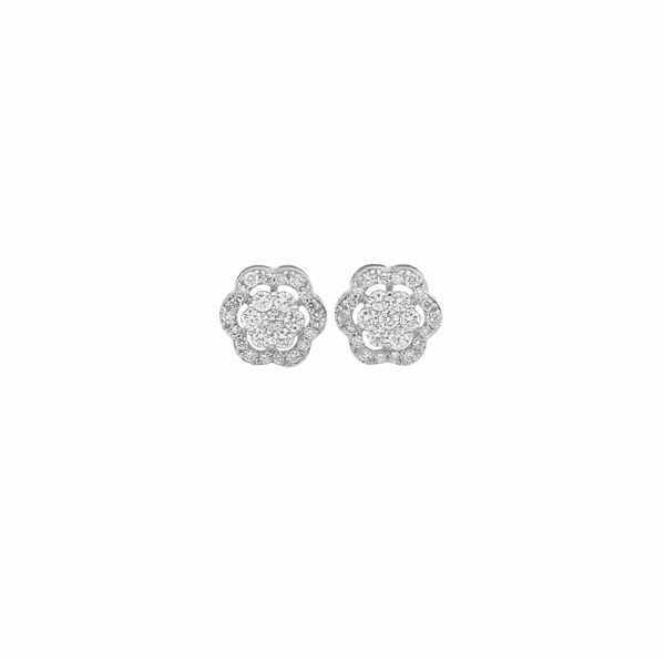 Diamond Flower Stud Earrings (.27 ctw) in 10K White Gold