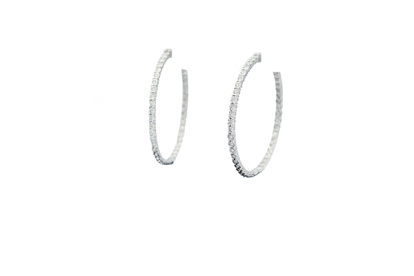 Diamond Woman's Inside-Out Crown Top Hoop Earrings in 14K White Gold (1.53 ctw)