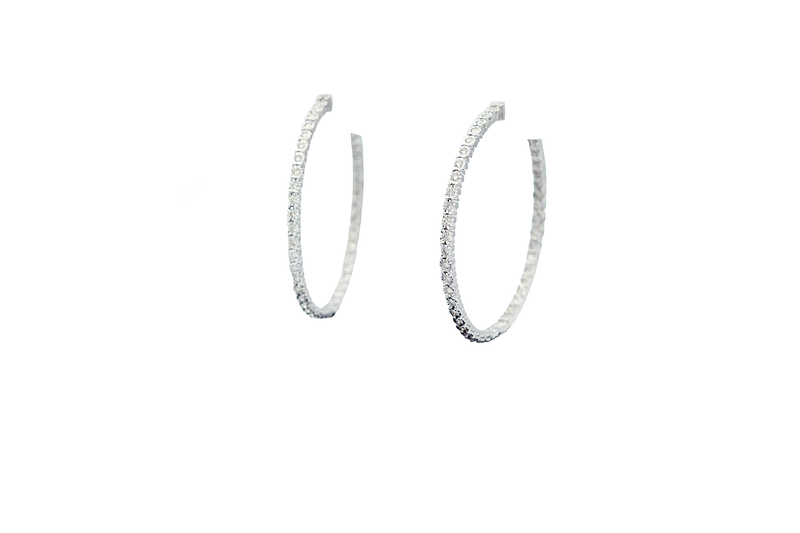 Diamond Woman's Inside-Out Crown Top Hoop Earrings in 14K White Gold (1.53 ctw)