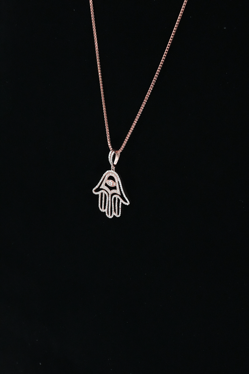 14K Rose Gold Diamond Hamsa Pendant (0.65 Ct)