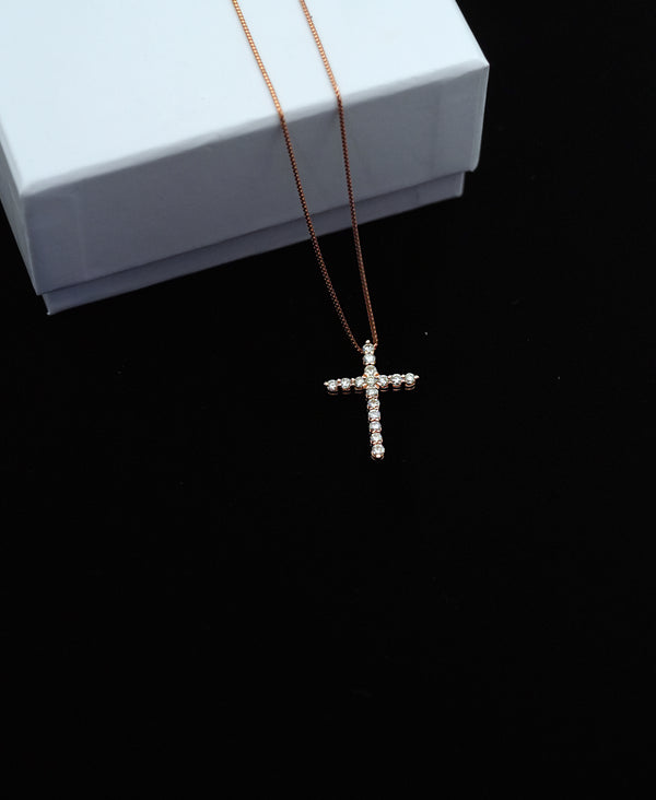 14K Rose Gold Cross Diamond Charm (.90ct)