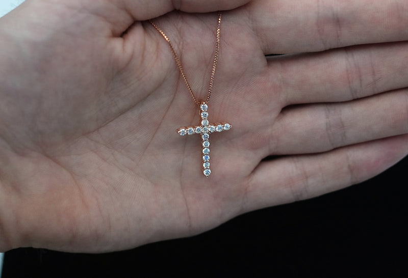 14K Rose Gold Cross Diamond Charm (.90ct)