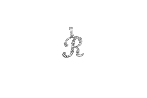 10K White Gold 'R' Script Initial Diamond Pendant (.20 ct t.w)