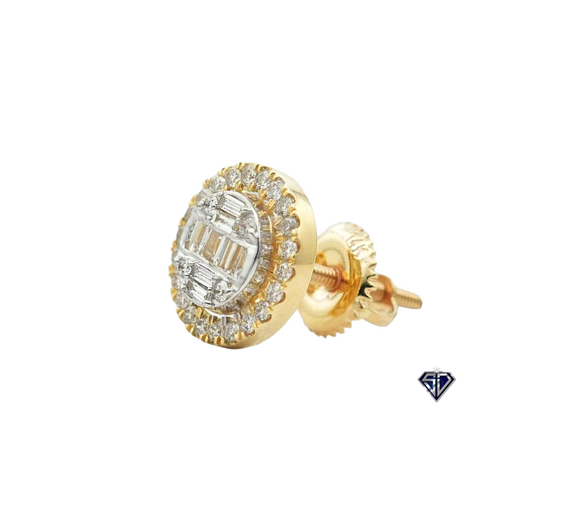 Diamond Baguette & Round Cluster Stud Earrings (.61 C.T.W) in 14K Gold