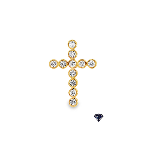 Lab Grown Round Diamond Bezel Cross Pendant in 14K Gold (1.25 C.T.W LB)