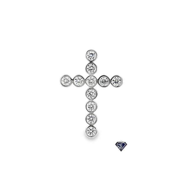Lab Grown Round Diamond Bezel Cross Pendant in 14K Gold (1.25 C.T.W LB)