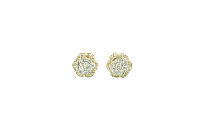 Diamond Flower Stud Earrings (.20 ctw) in 10K White/Yellow Gold