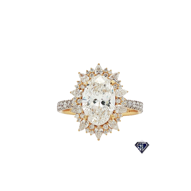 Lab Grown Oval Cut Floral Diamond Engagement Ring (2.55 CTW LB) in 14K Gold