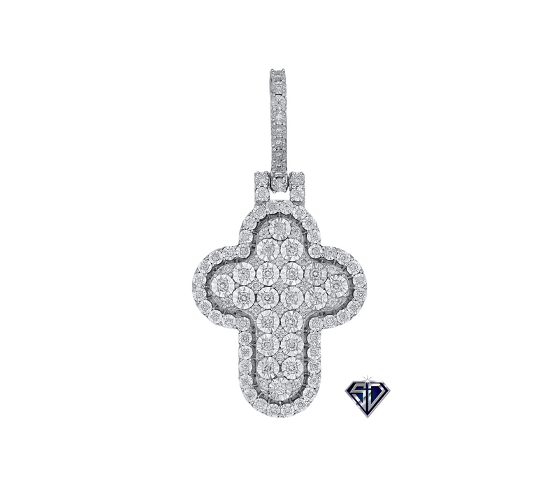 10K White or Yellow Gold Cross Crown Top Diamond Pendant (0.44 ct)