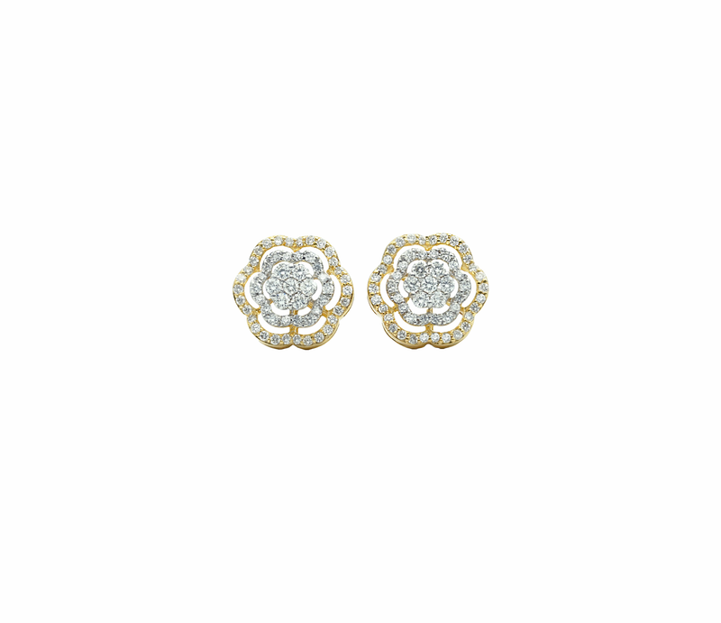 Diamond Flower Stud Earrings in 10K White/Yellow Gold
