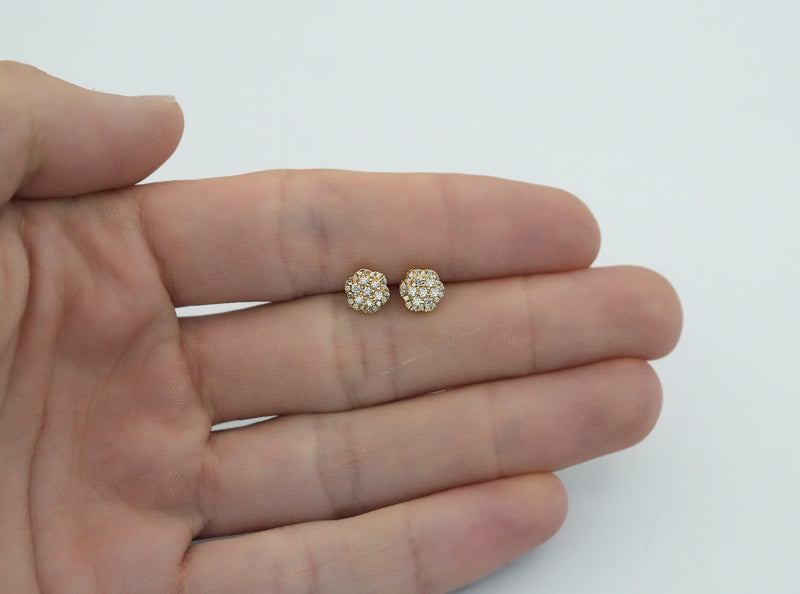 Diamond Earrings Round Cluster Stud in 14K Gold