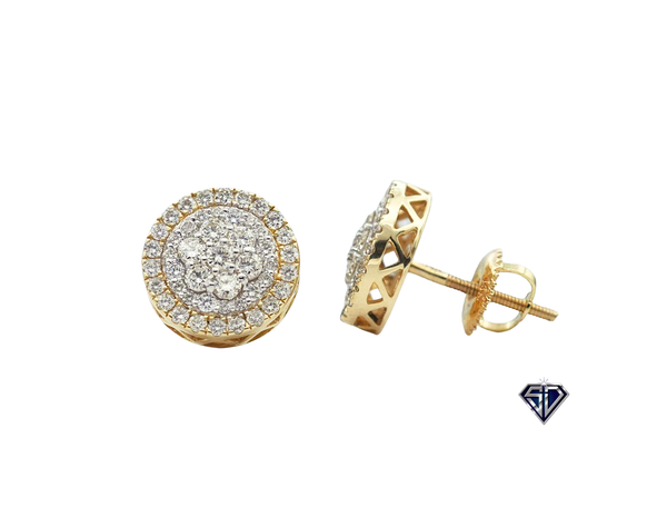 Diamond Double Halo Cluster Stud Earrings (.92 C.T.W) in 14K Gold