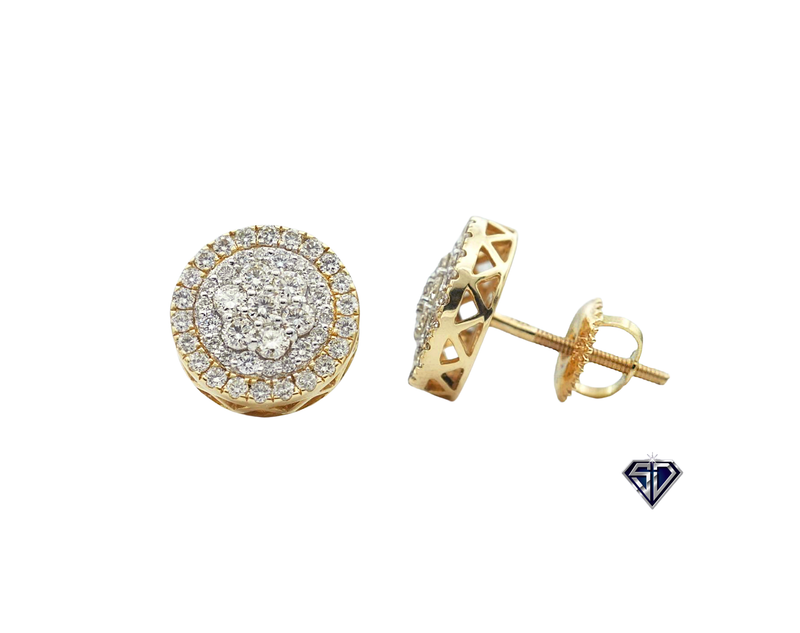 Diamond Double Halo Cluster Stud Earrings (.92 C.T.W) in 14K Gold