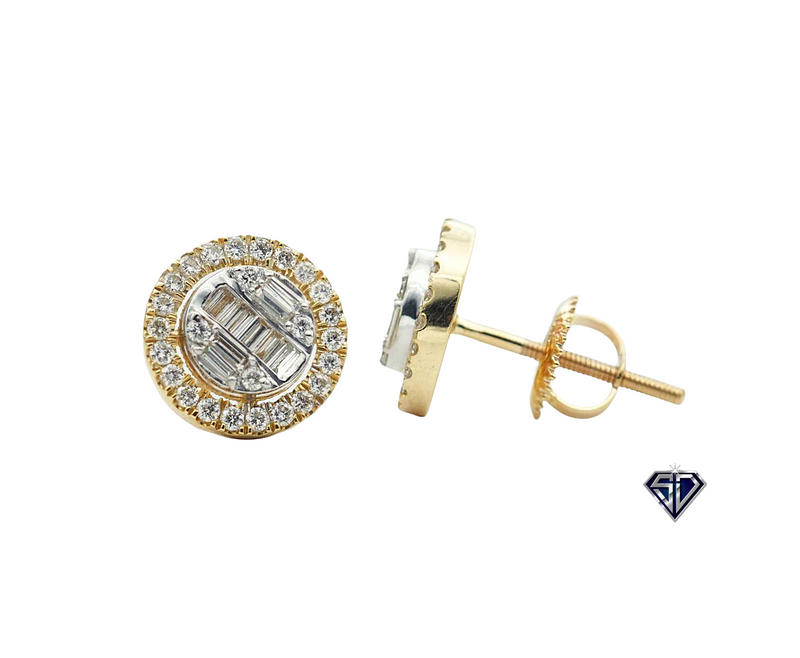 Diamond Baguette & Round Cluster Stud Earrings (.61 C.T.W) in 14K Gold