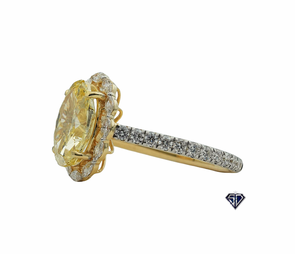 Oval Fancy Yellow Lab Diamond Halo Engagement Ring (3.00 CTW LB) in 14K Gold