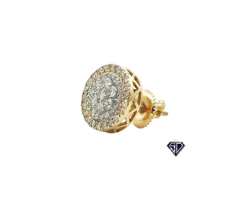 Diamond Double Halo Cluster Stud Earrings (.92 C.T.W) in 14K Gold