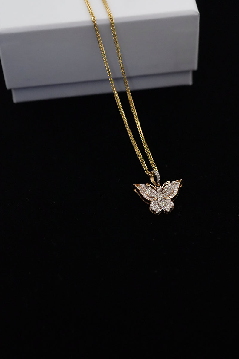 10K Yellow Gold Two-Tone Ladies Butterfly Diamond Pendant (.70 ct)