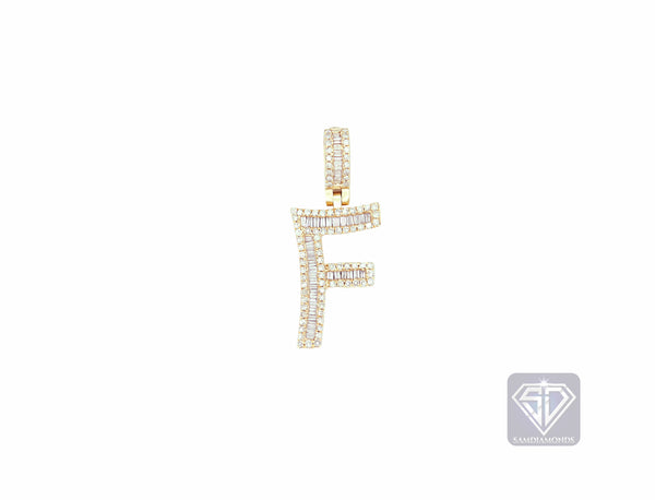 14K Yellow Gold 'F' Initial Custom Diamond Baguette Pendant (1.25 ct t.w)