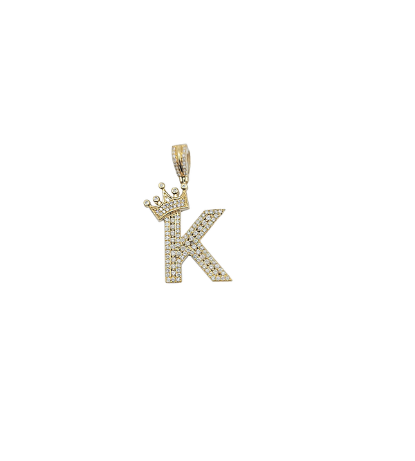 14K Yellow Gold 'K' Initial Custom Diamond Pendant
