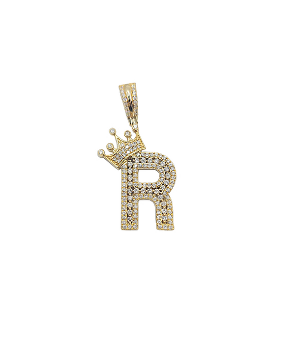 14K Yellow Gold 'R' Initial Custom Diamond Pendant