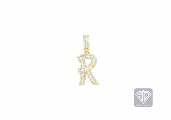 14K Yellow Gold 'R' Initial Custom Diamond Baguette Pendant (1.25 ct t.w)