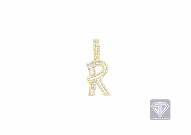 14K Yellow Gold 'R' Initial Custom Diamond Baguette Pendant (1.25 ct T.w)