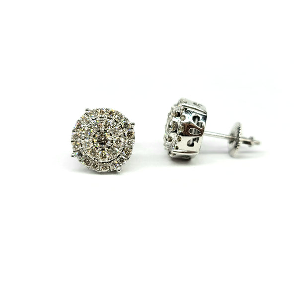Diamond Cluster Stud Round Earrings (1.3 ct.) in White Gold